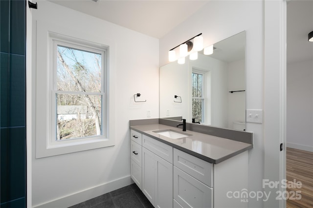 bathroom featuring a healthy amount of sunlight and vanity