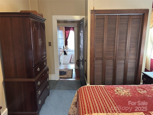 carpeted bedroom featuring a closet