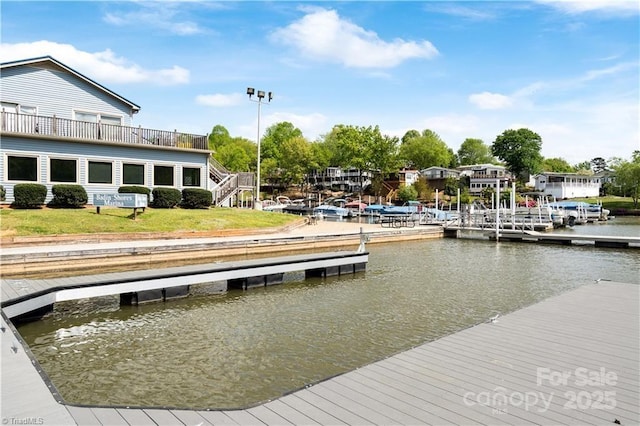 view of dock with a water view