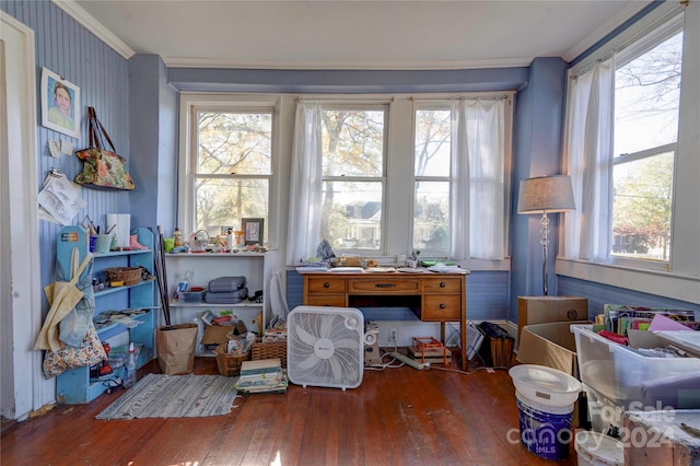 miscellaneous room with dark hardwood / wood-style flooring and ornamental molding