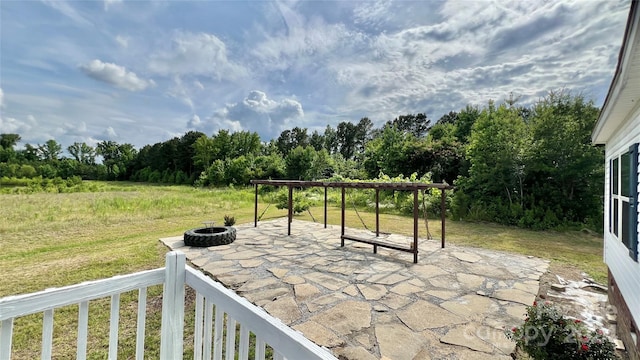 view of patio / terrace with a fire pit