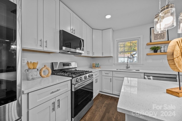 kitchen with white cabinetry, dark hardwood / wood-style flooring, sink, and appliances with stainless steel finishes