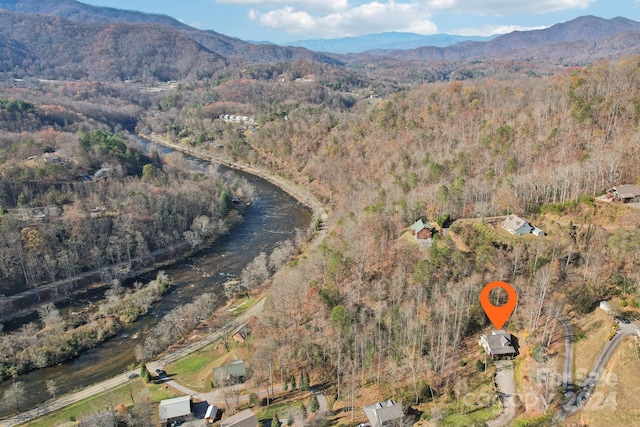 birds eye view of property featuring a mountain view