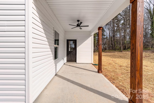 view of patio / terrace featuring a ceiling fan