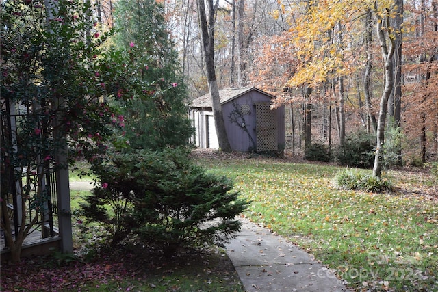 view of yard with a storage unit