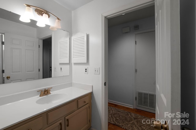 bathroom with hardwood / wood-style flooring and vanity