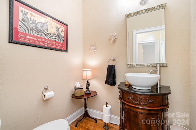 bathroom with vanity and hardwood / wood-style flooring