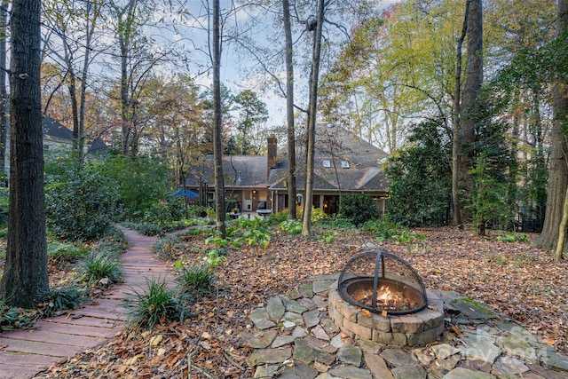 view of yard featuring a fire pit