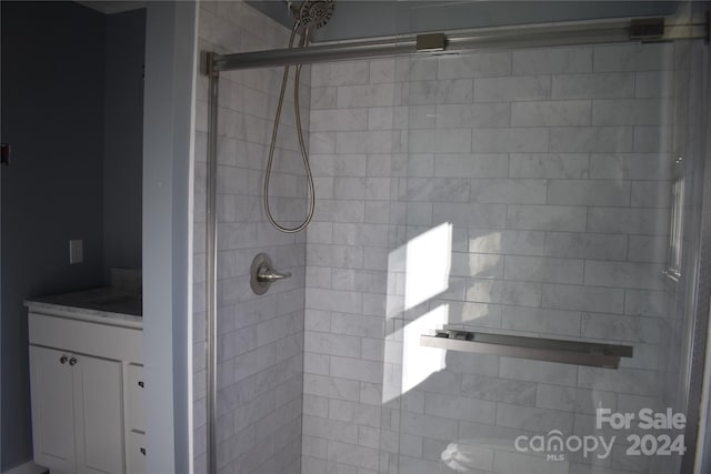 bathroom with vanity and walk in shower