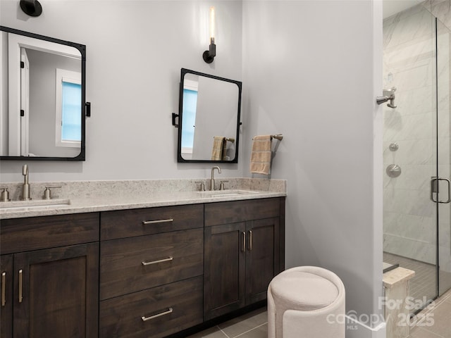9 Haverhill Way, Arden, NC 28704 - bathroom featuring double vanity, a stall shower, and tile patterned floors