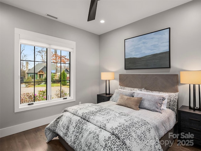 9 Haverhill Way, Arden, NC 28704 - bedroom with baseboards, wood finished floors, recessed lighting, and a ceiling fan