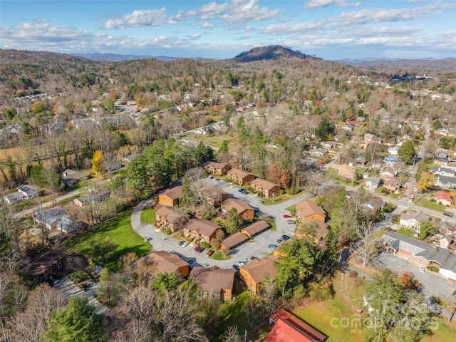 drone / aerial view featuring a mountain view