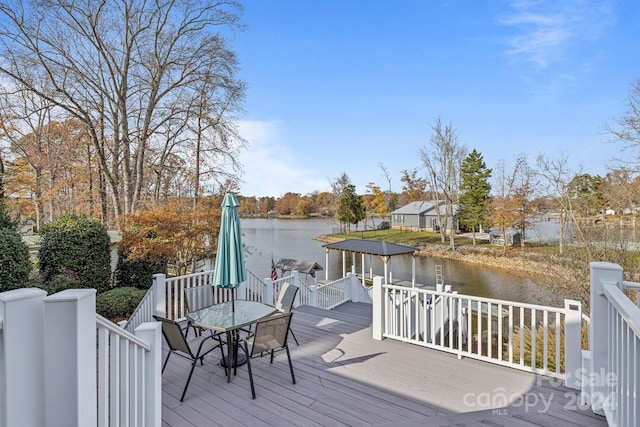 deck with a water view