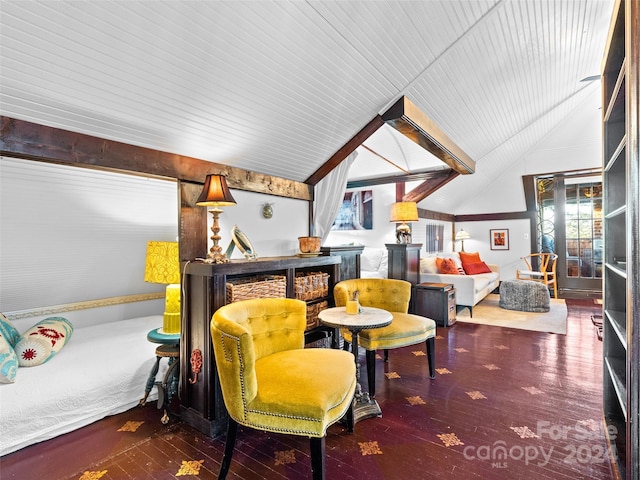 sitting room featuring a wealth of natural light, hardwood / wood-style floors, and lofted ceiling