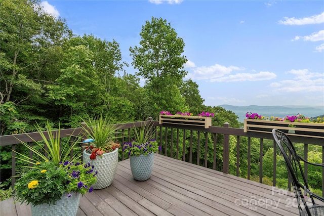 wooden terrace with a mountain view