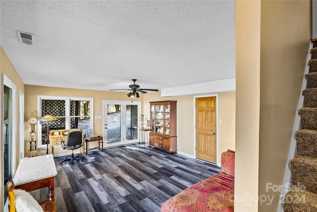 interior space featuring ceiling fan and french doors