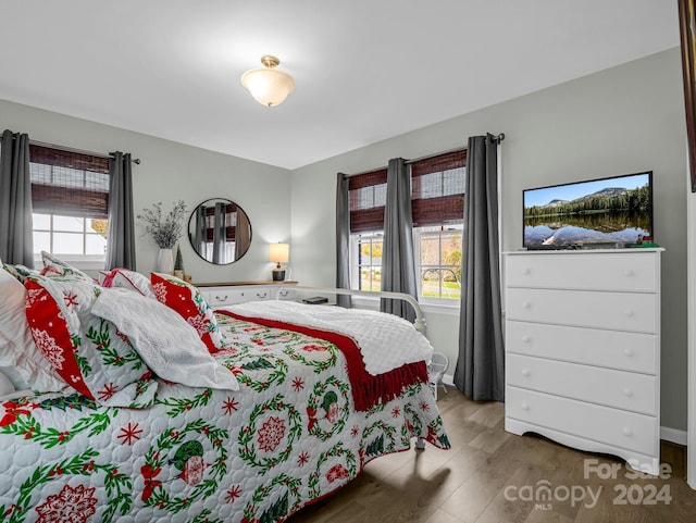 bedroom featuring light wood-type flooring and multiple windows