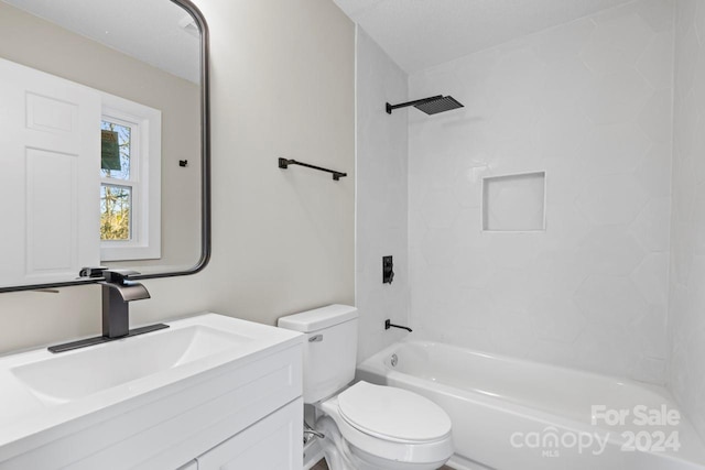 full bathroom with vanity, toilet, and tiled shower / bath combo