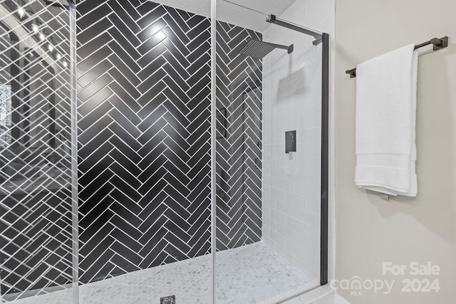 bathroom featuring a shower with shower door