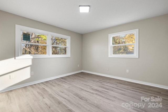 unfurnished room featuring a wealth of natural light and light wood-type flooring