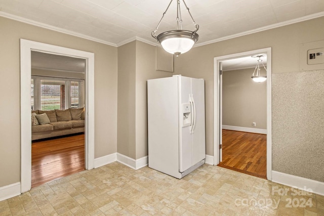 interior space with crown molding and light hardwood / wood-style flooring