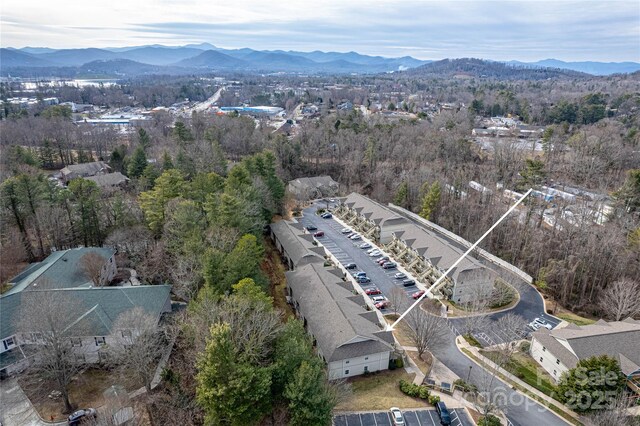 birds eye view of property with a mountain view