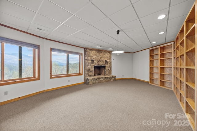 417 Quiet Forest Ln, Sylva, NC 28779 - interior space with visible vents, a fireplace, baseboards, recessed lighting, and carpet