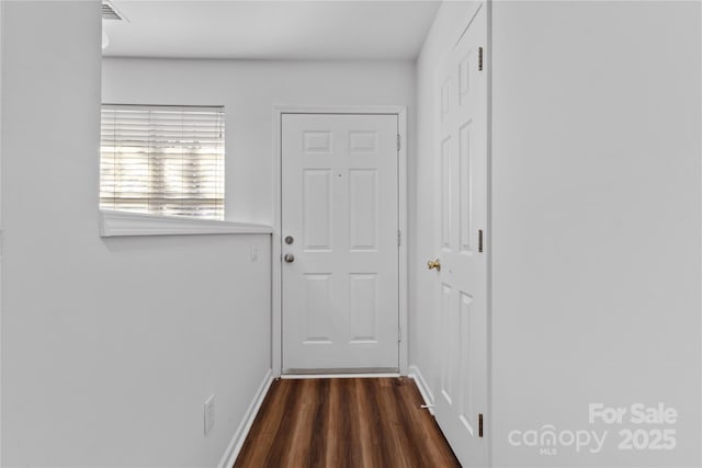 doorway featuring dark hardwood / wood-style floors