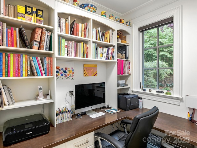 office area with crown molding