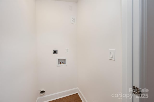 laundry room featuring hardwood / wood-style flooring, washer hookup, and hookup for an electric dryer