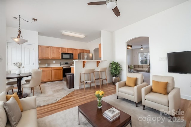 living room with light wood-type flooring