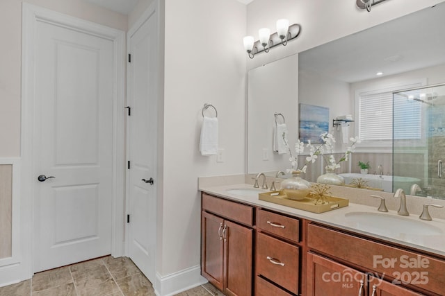 bathroom featuring vanity and walk in shower