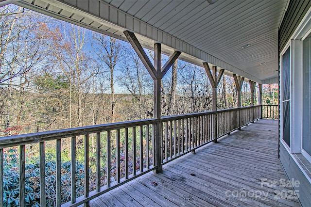 deck with a forest view