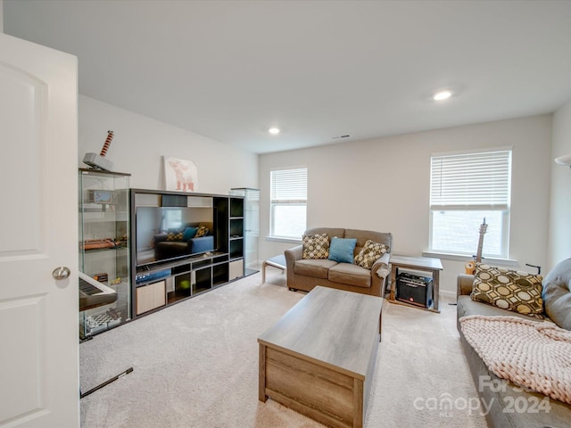 carpeted living room with a healthy amount of sunlight