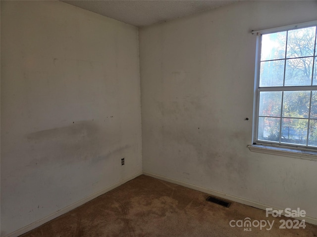 carpeted empty room with a textured ceiling