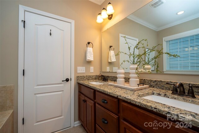 bathroom featuring vanity and ornamental molding