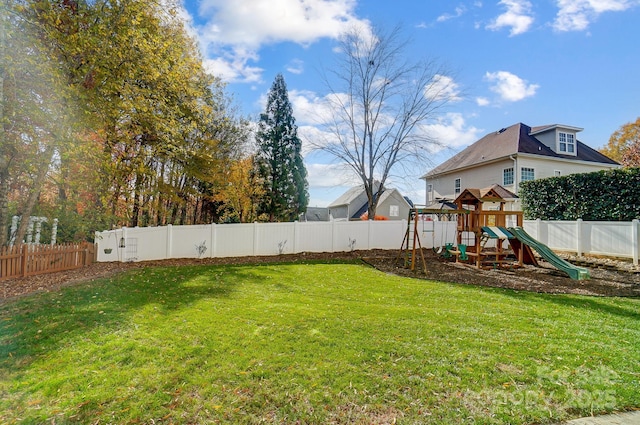 view of yard with a playground