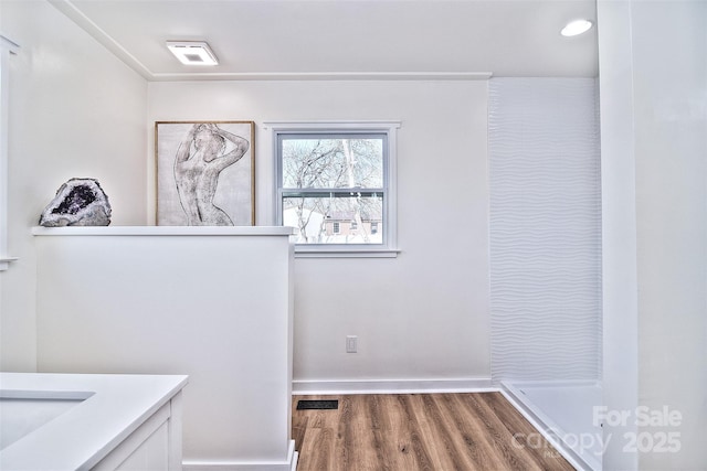 interior space featuring dark hardwood / wood-style flooring and sink