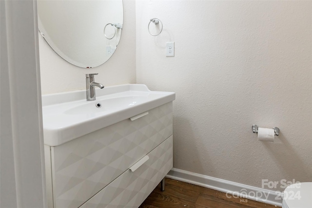 bathroom with vanity and wood-type flooring