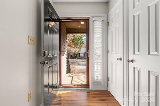 doorway to outside with hardwood / wood-style flooring