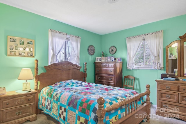 bedroom featuring multiple windows and carpet floors