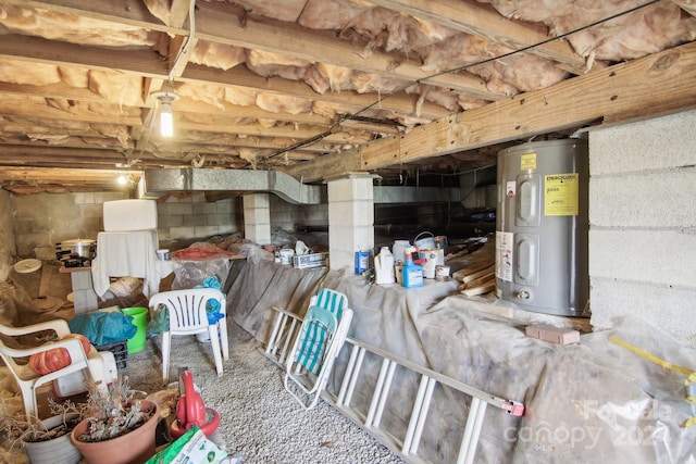 basement featuring electric water heater