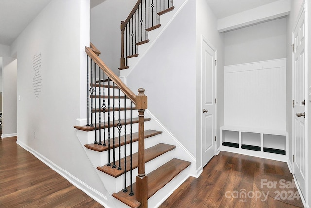 stairway featuring wood-type flooring