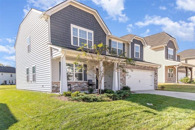 view of front of house with a garage and a front lawn