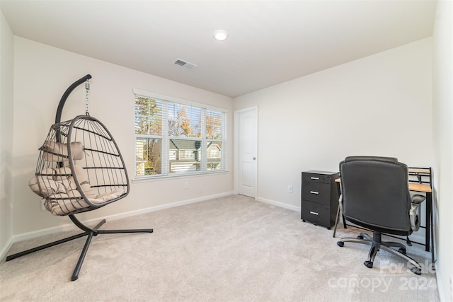 view of carpeted home office