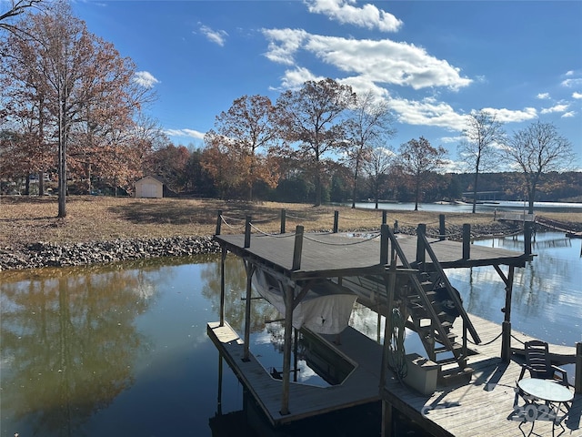 dock area with a water view