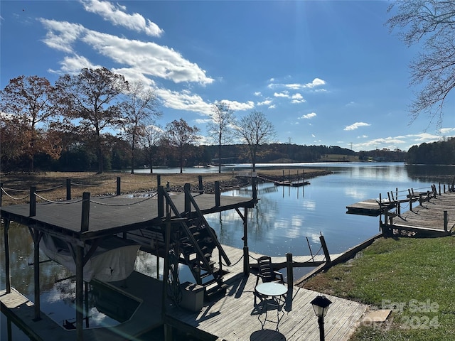 dock area with a water view