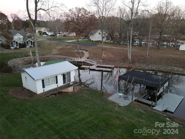 dock area with a yard