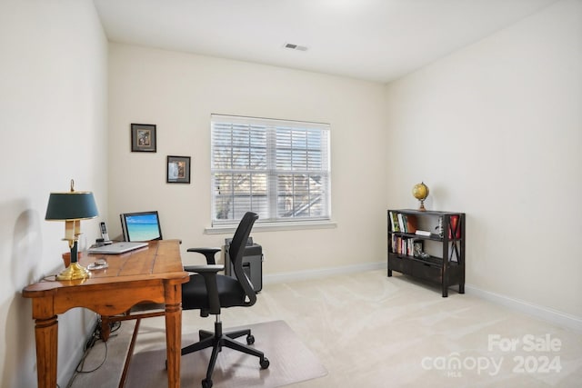 office with light colored carpet