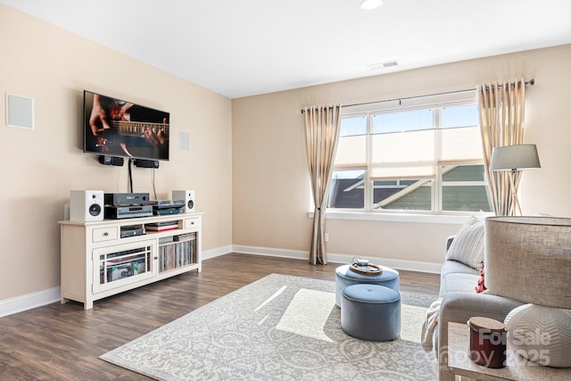 living room featuring dark hardwood / wood-style floors